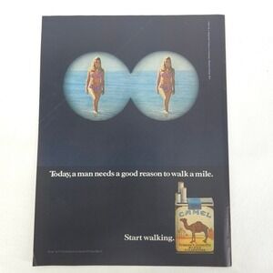 Vintage 1971 Camel Cigarettes Turkish Blend Print Ad Beach Binoculars Wall Art